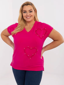 Fuksjowa damska bluzka plus size z cyrkoniami