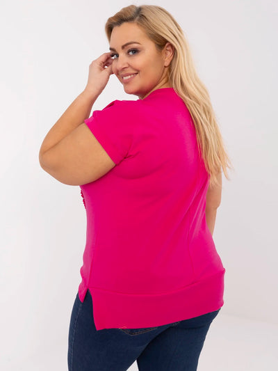 Fuksjowa damska bluzka plus size z cyrkoniami