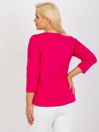 Fuksjowa bawełniana bluzka plus size z napisem