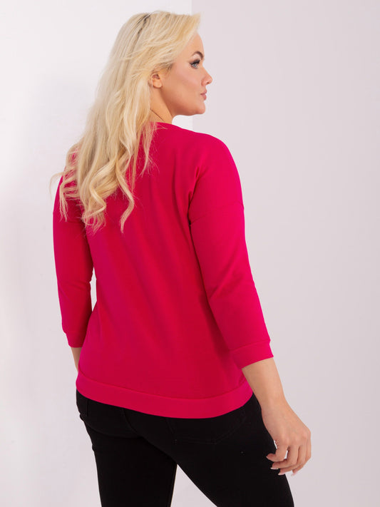 Fuksjowa bluzka plus size z dekoltem w serek
