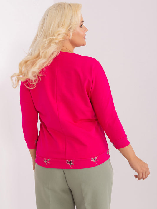 Fuksjowa damska bluzka plus size z bawełny
