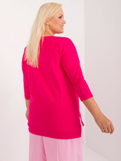 Fuksjowa damska bluzka plus size z nadrukiem i dżetami
