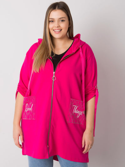 Fuksjowa bluza plus size z kapturem i aplikacjami