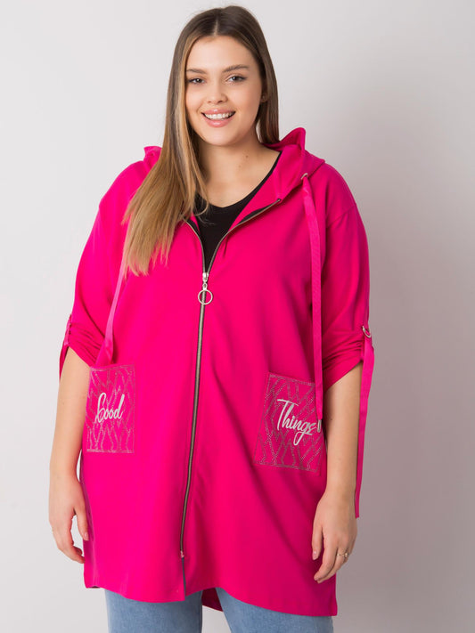 Fuksjowa bluza plus size z kapturem i aplikacjami