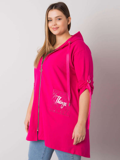 Fuksjowa bluza plus size z kapturem i aplikacjami