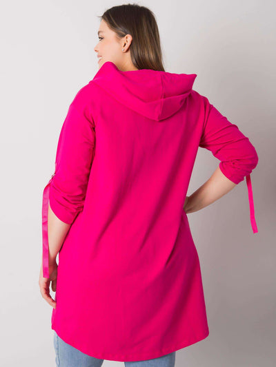 Fuksjowa bluza plus size z kapturem i aplikacjami