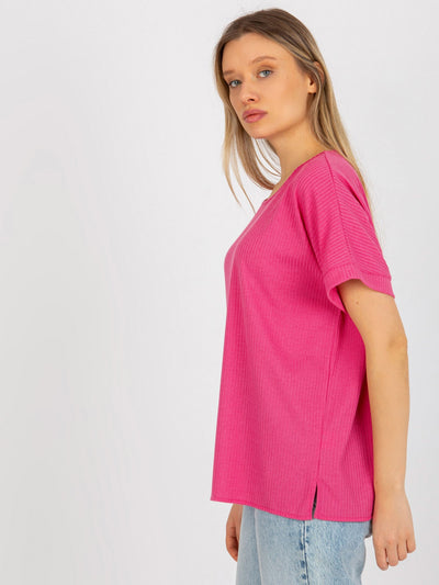 Fuksjowa prążkowana bluzka oversize z bawełny