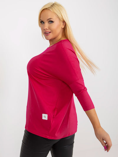 Fuksjowa bluzka plus size basic z rękawem 3/4