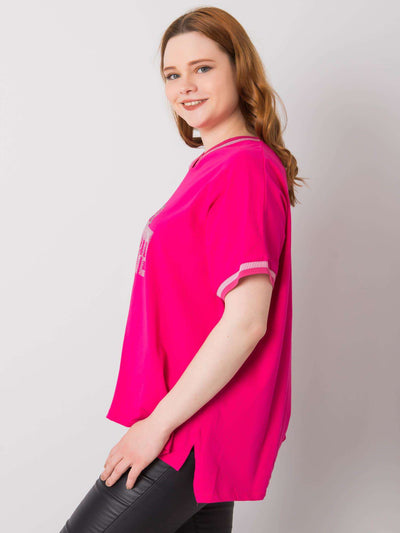 Fuksjowa damska bluzka plus size z aplikacją