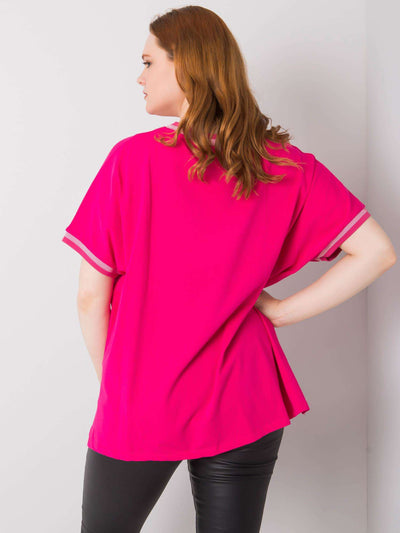 Fuksjowa damska bluzka plus size z aplikacją