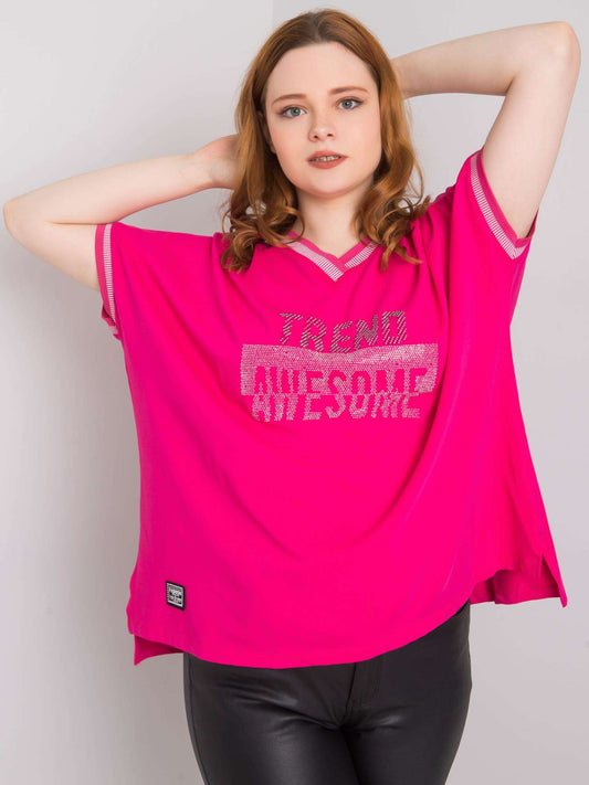 Fuksjowa damska bluzka plus size z aplikacją