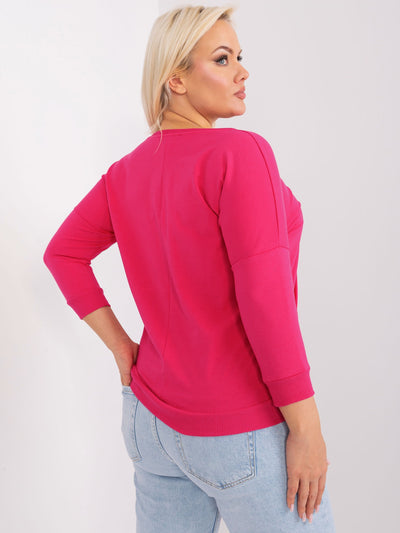 Fuksjowa damska bluzka plus size z rękawem 3/4