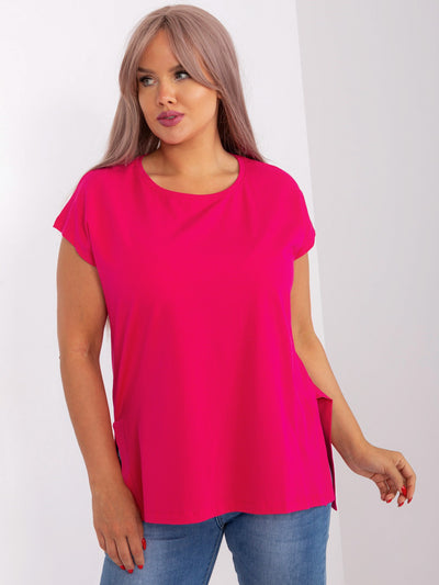 Fuksjowa bluzka plus size z rozcięciami