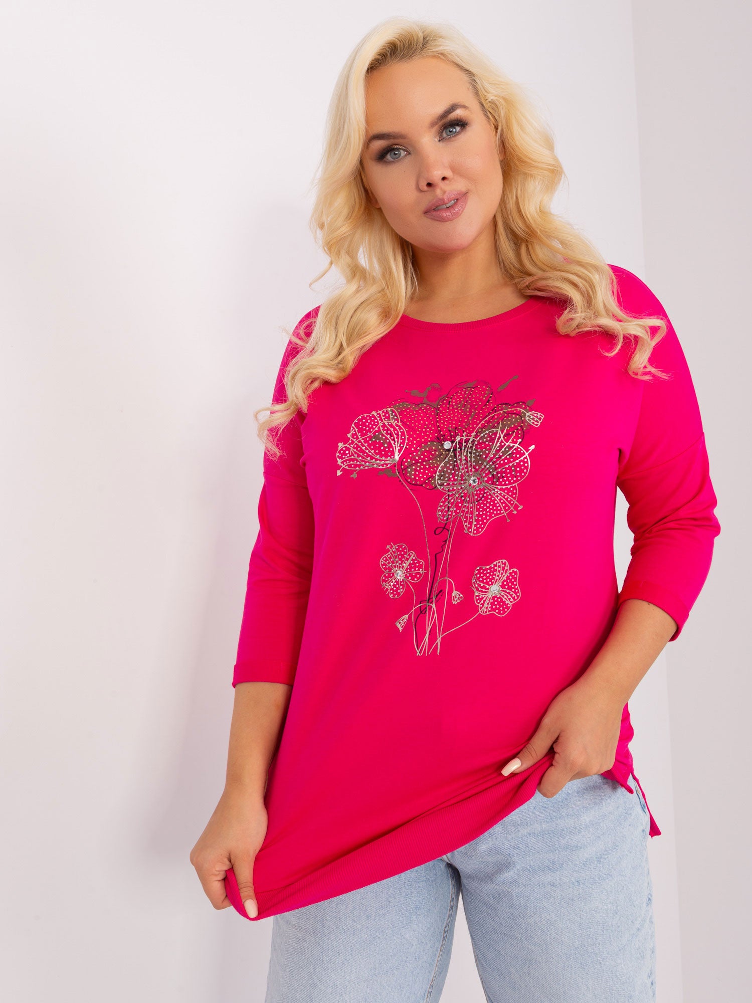 Fuksjowa bluzka damska plus size z bawełny