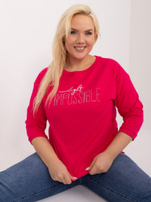 Fuksjowa damska bluzka plus size z rękawem 3/4