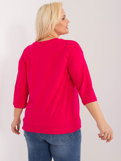 Fuksjowa damska bluzka plus size z rękawem 3/4