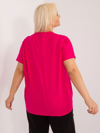 Fuksjowa bawełniana bluzka plus size z krótkim rękawem