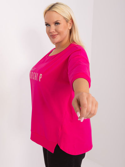 Ecru bawełniana bluzka plus size z aplikacją