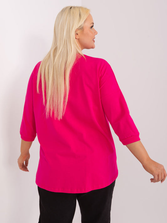 Ecru bawełniana bluzka plus size z aplikacją