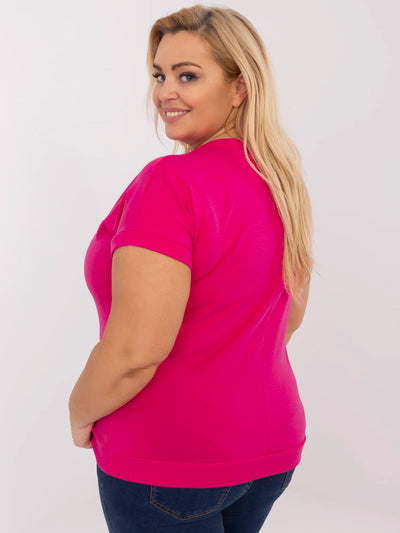 Fuksjowa damska bluzka plus size z aplikacjami