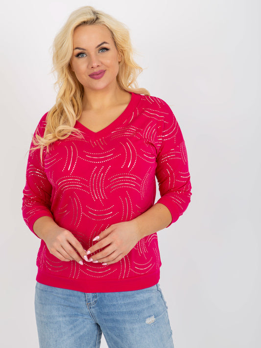 Fuksjowa damska bluzka plus size z dekoltem w serek