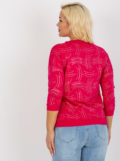 Fuksjowa damska bluzka plus size z dekoltem w serek