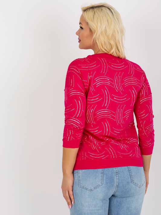 Fuksjowa damska bluzka plus size z dekoltem w serek
