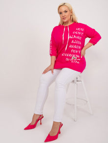 Fuksjowa casualowa bluzka plus size z troczkami