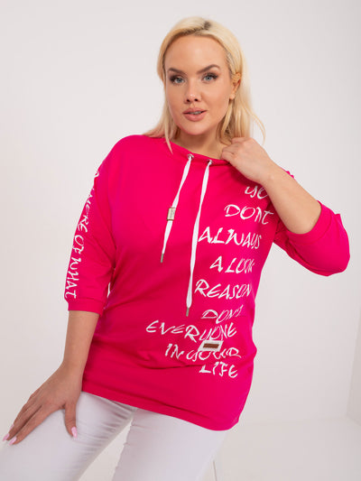 Fuksjowa casualowa bluzka plus size z troczkami