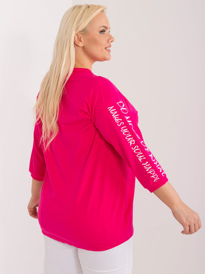 Fuksjowa casualowa bluzka plus size z troczkami
