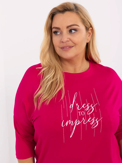 Fuksjowa damska bluzka plus size z aplikacjami