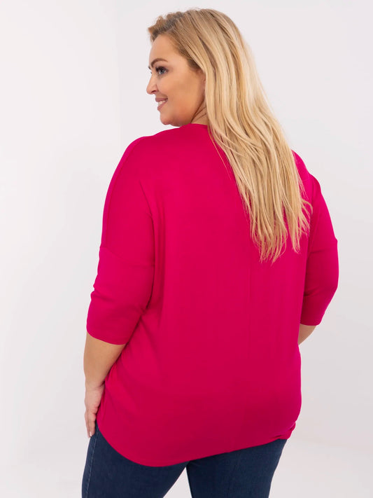 Fuksjowa damska bluzka plus size z aplikacjami