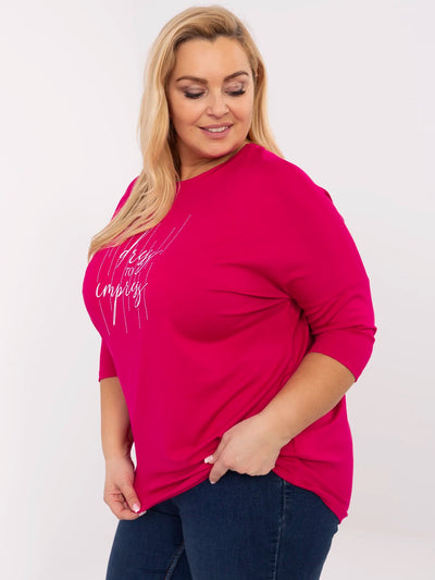 Fuksjowa damska bluzka plus size z aplikacjami