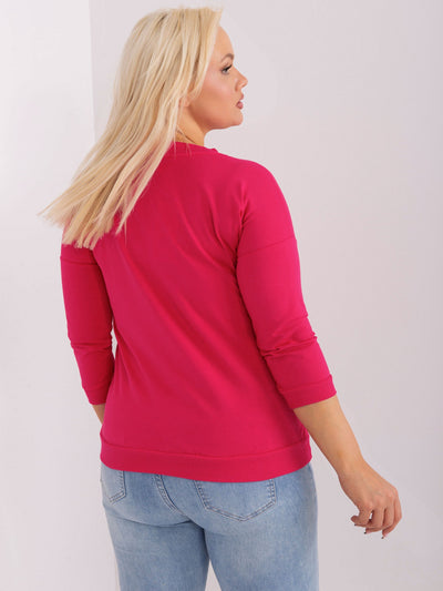 Fuksjowa  bawełniana bluzka plus size z napisem