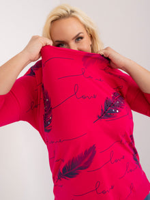 Fuksjowa damska bluzka plus size z napisami