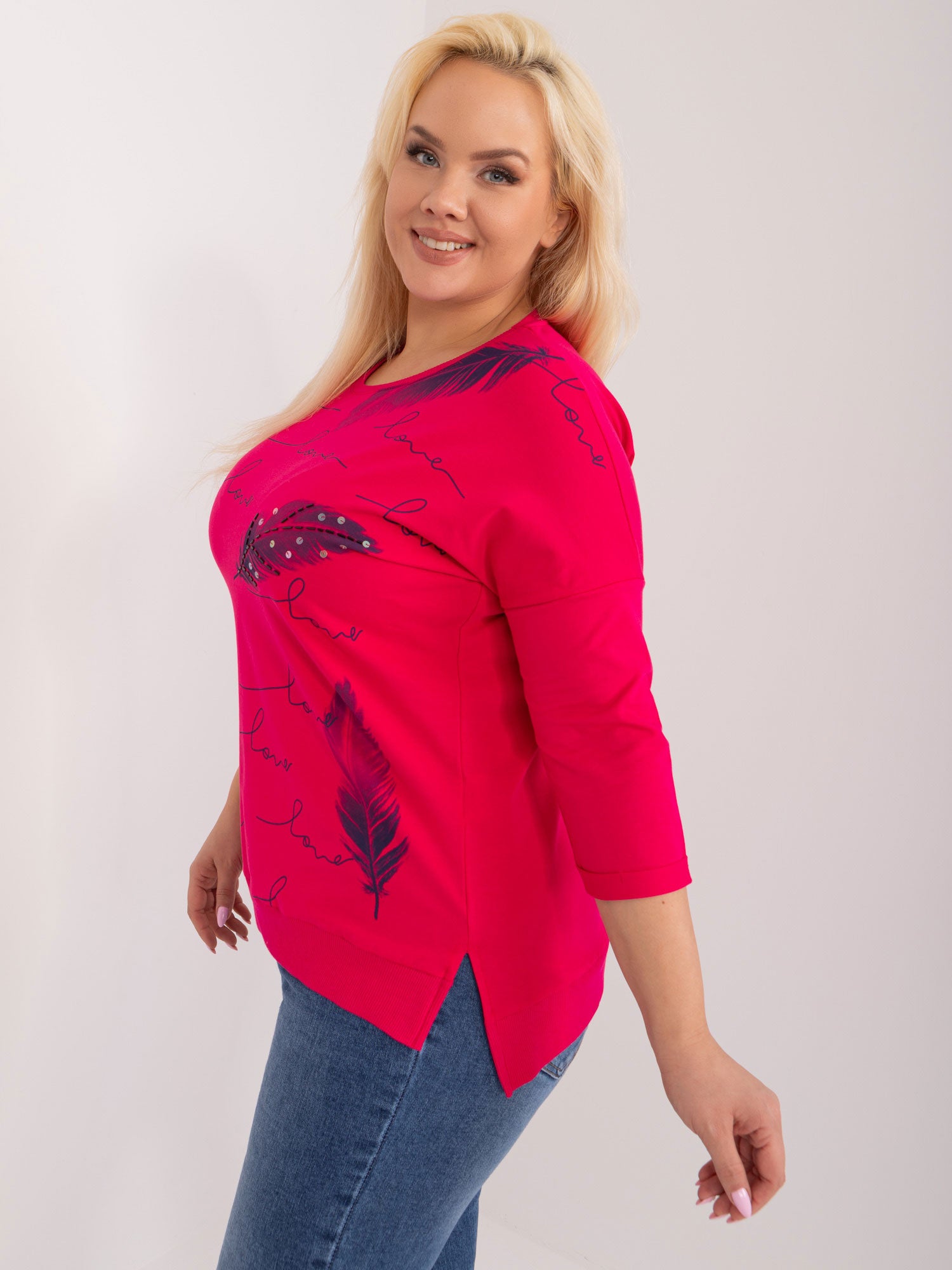Fuksjowa damska bluzka plus size z napisami