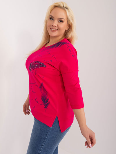 Fuksjowa damska bluzka plus size z napisami