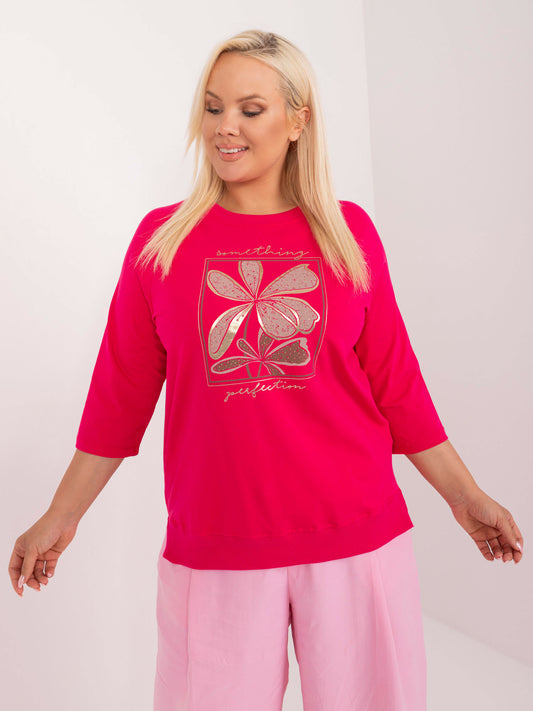 Fuksjowa damska bluzka plus size z rozcięciami