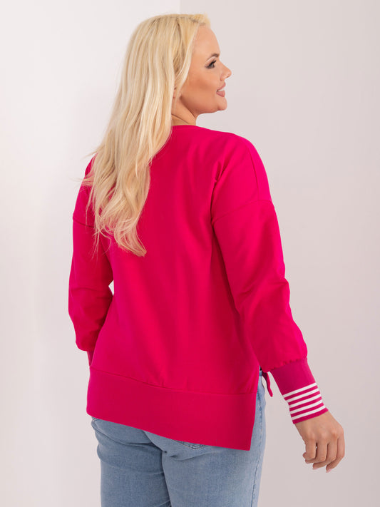 Fuksjowa bluzka plus size z długim rękawem