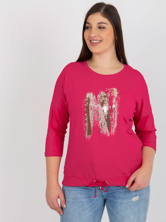 Fuksjowa damska bluzka plus size z printem