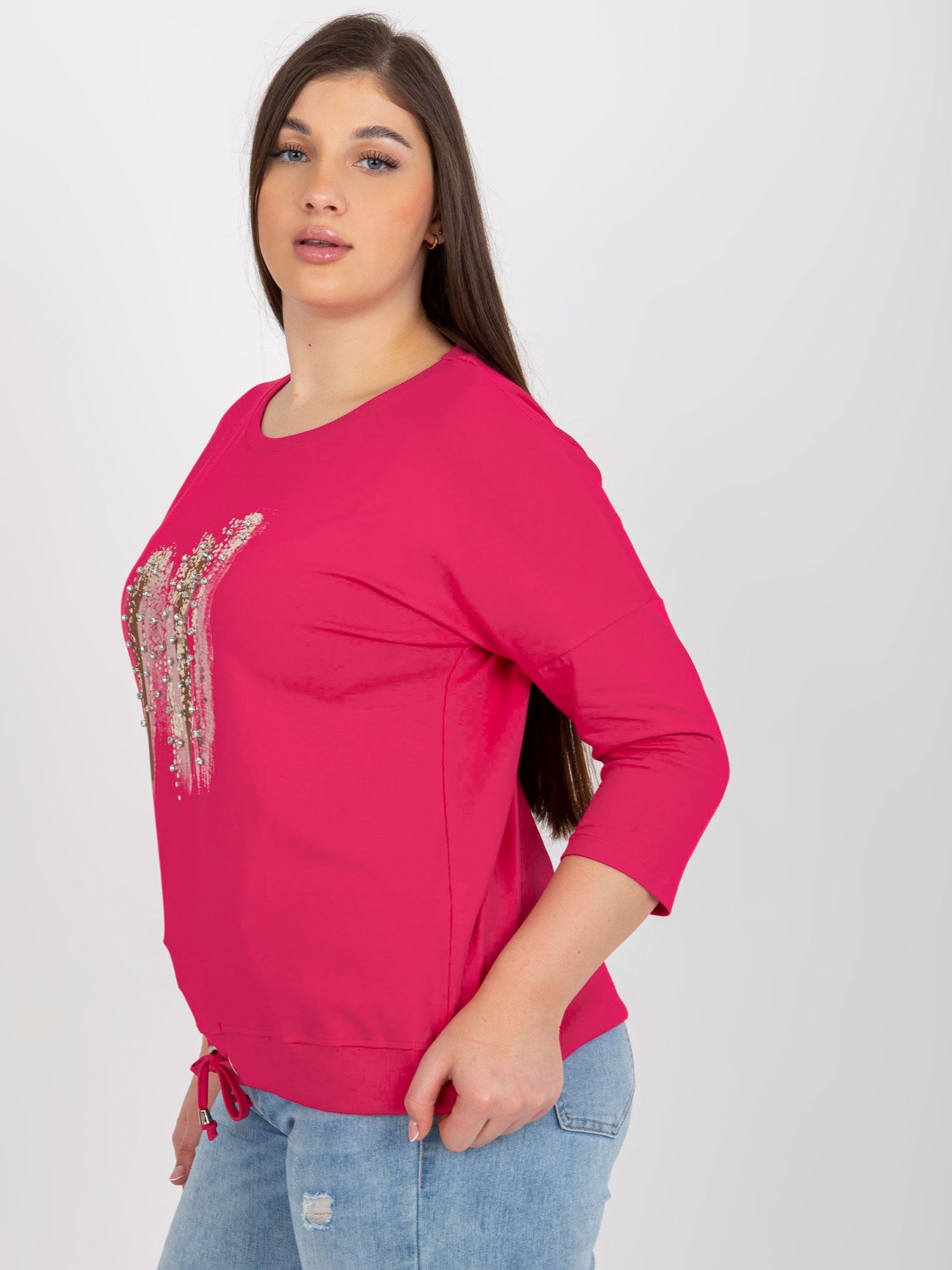 Fuksjowa damska bluzka plus size z printem