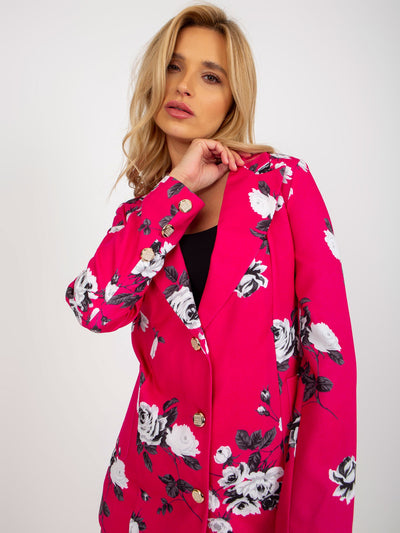 Fuksjowa elegancka marynarka w kwiaty od garnituru