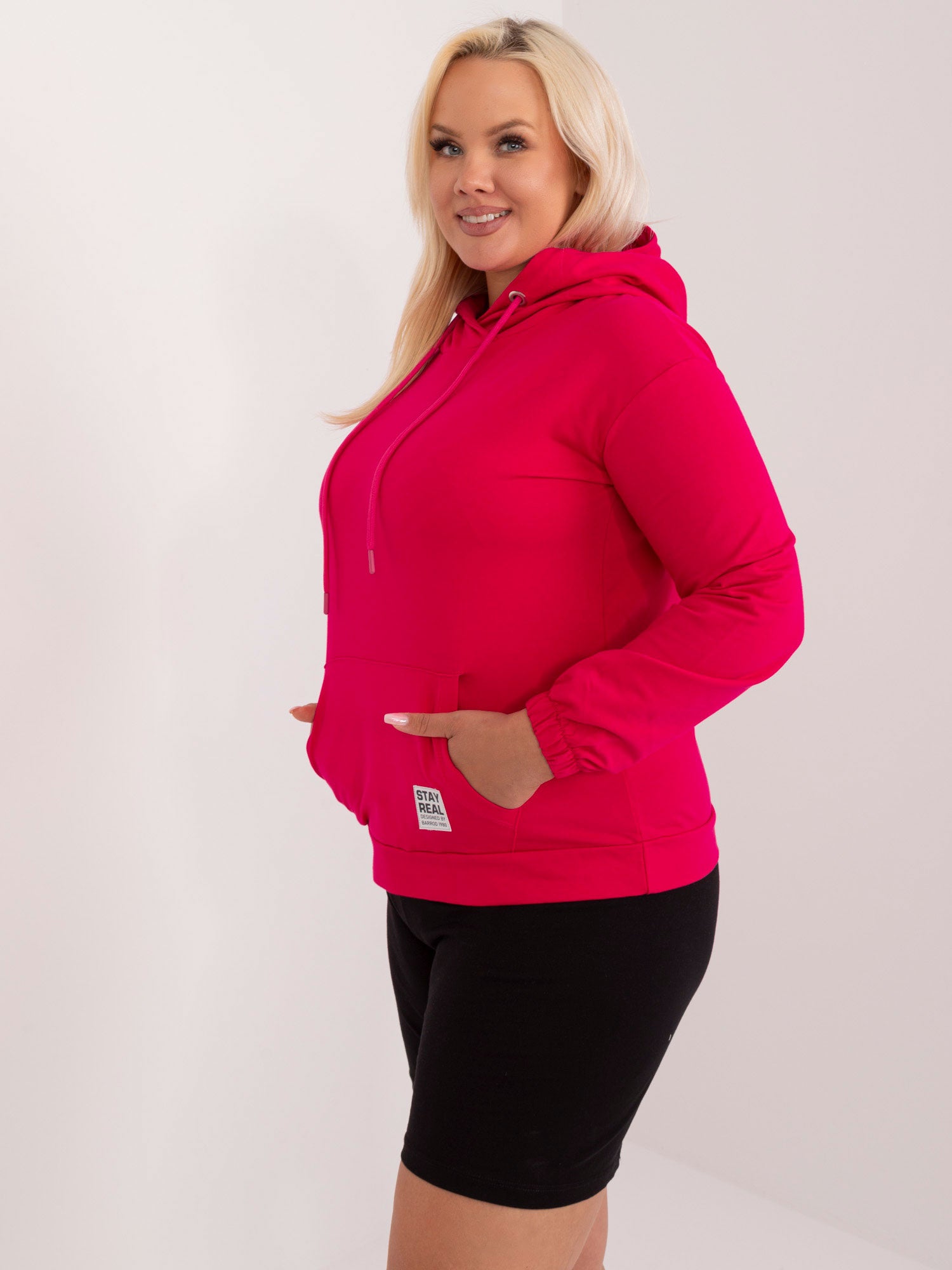 Fuksjowa damska bluza plus size z troczkami