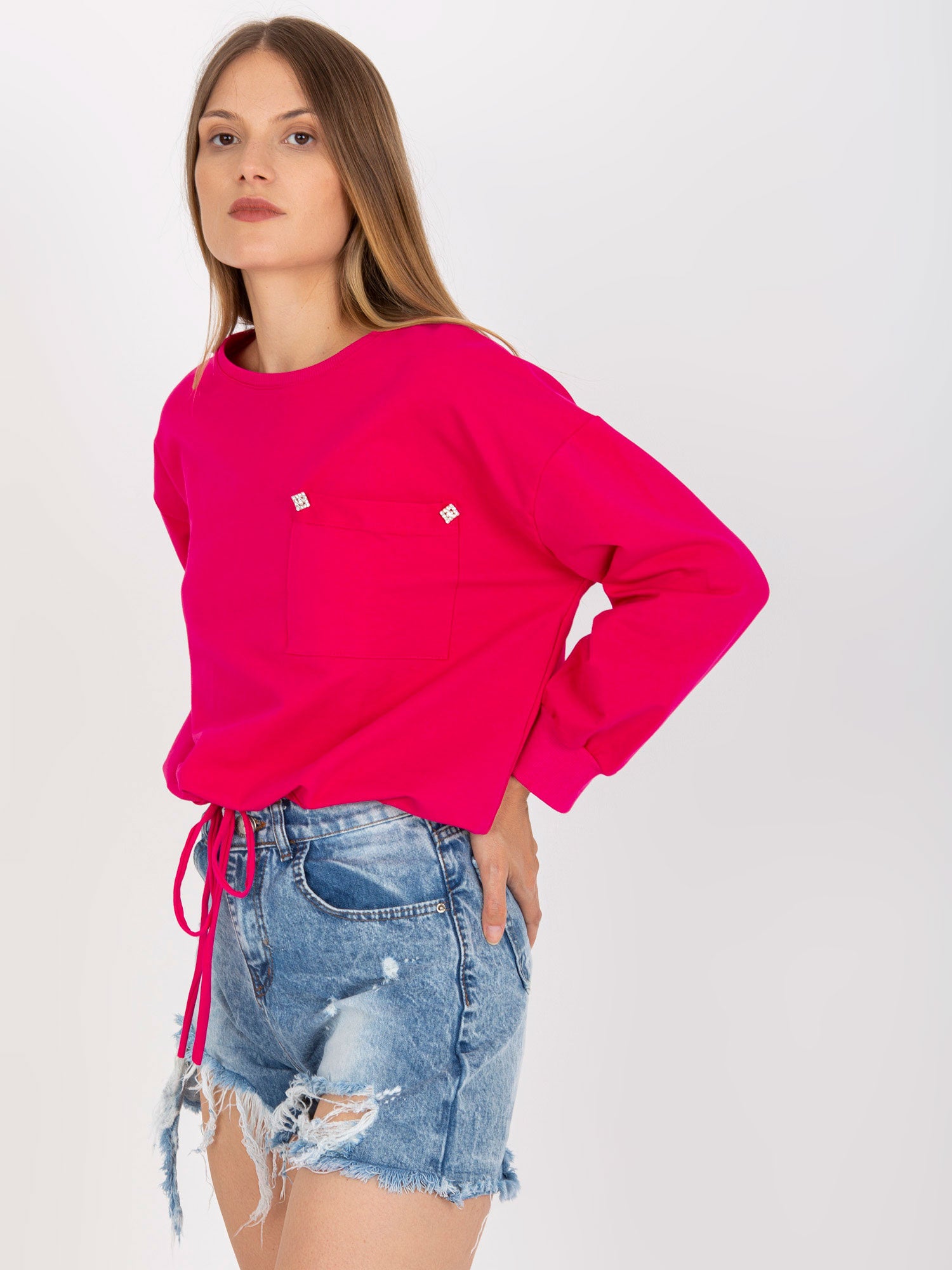 Fuksjowa bluza bez kaptura ze ściągaczem RUE PARIS