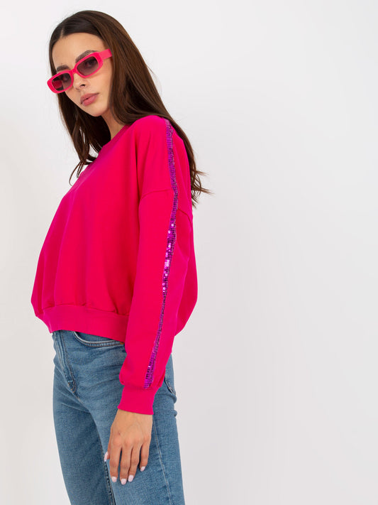 Fuksjowa krótka bluza bez kaptura z cekinami RUE PARIS