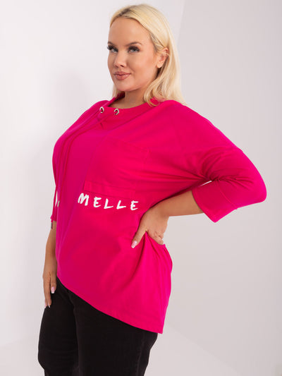 Fuksjowa casualowa bluzka plus size z napisem
