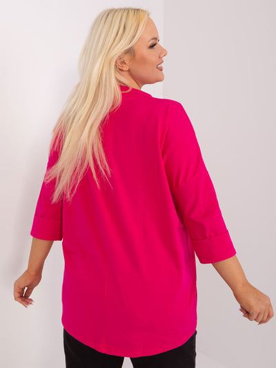 Fuksjowa casualowa bluzka plus size z napisem