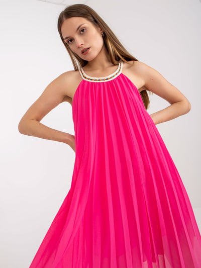 Fuksjowa plisowana sukienka one size z podszewką