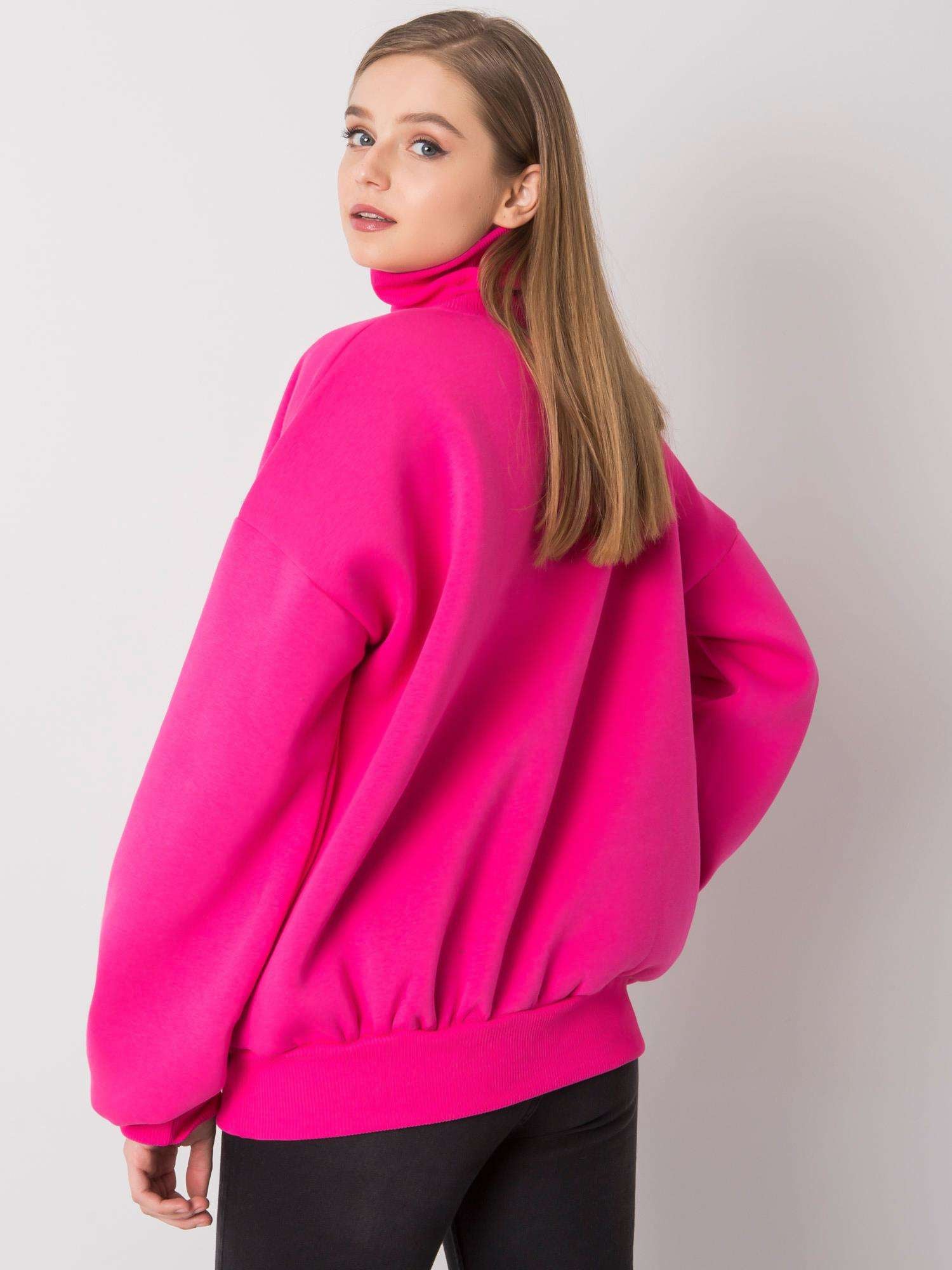 Fuksjowa ocieplana bluza z golfem