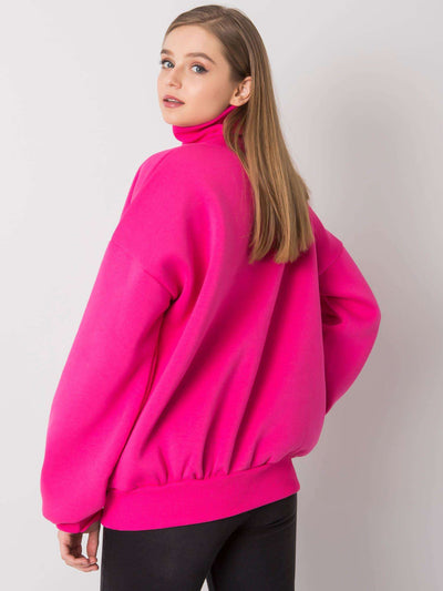 Fuksjowa ocieplana bluza z golfem